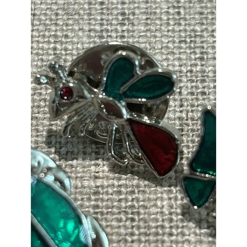 3 Vintage Lapel Pin Bug Enamel Rhinestones Jewelry Insect Bug Brooch‎ NOS Lot #2